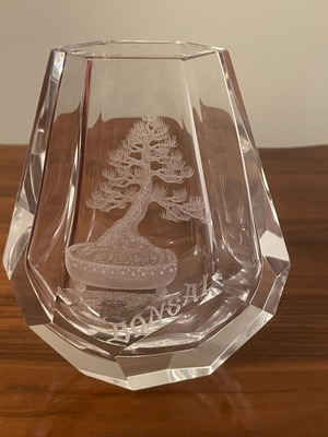 Vintage Κρυστάλλινο Βάζο Βοημίας με Χάραξη Bonsai 15,2 εκ.