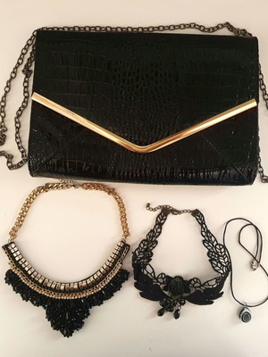 Croco Clutch Bag like new with chain and 3 necklaces gift