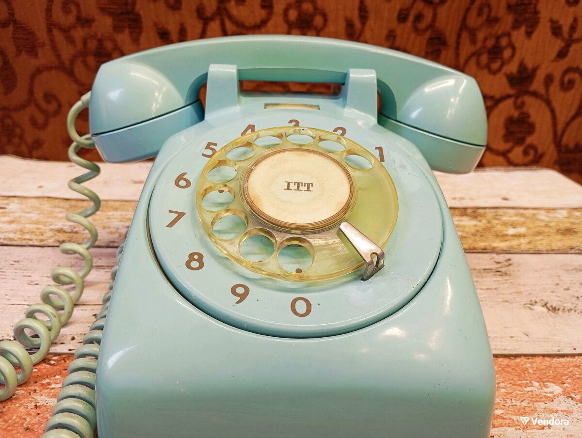 Vintage τηλέφωνο γραφείου ITT HELLAS 1972 μεταχειρισμένο, aqua blue