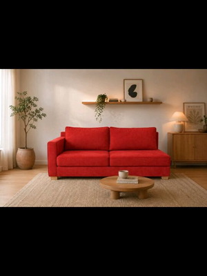 Red 3-Seater Sofa used, alcantara fabric, 2 meters, one armrest