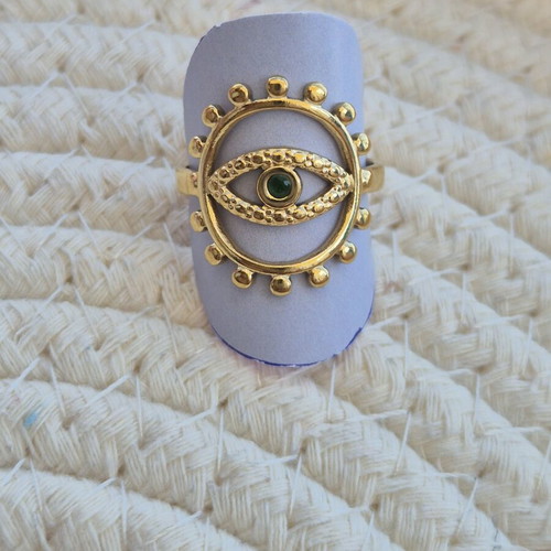 Steel Eye Ring new, gold and green tones