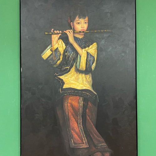 Artwork on canvas with velvet, like new, Taylor, the flute theme