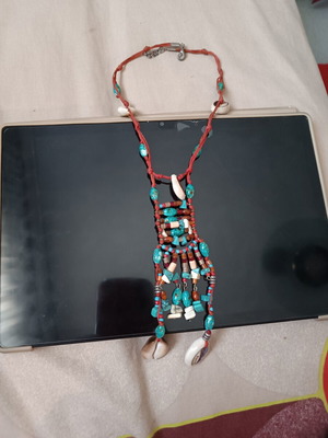 Women's summer necklace turquoise with red cord like new