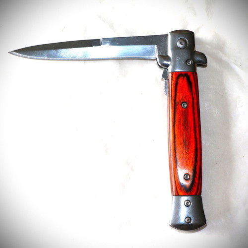 Italian Frank Bertame folding pocket knife with teak wood handle and leather sheath new