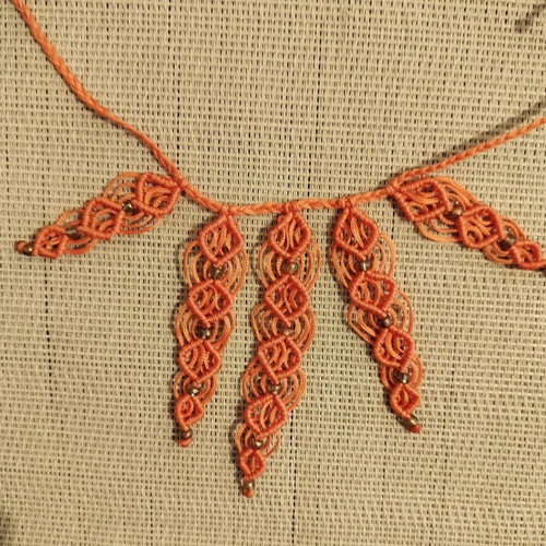 Handmade macrame necklace with coral thread and acrylic beads new