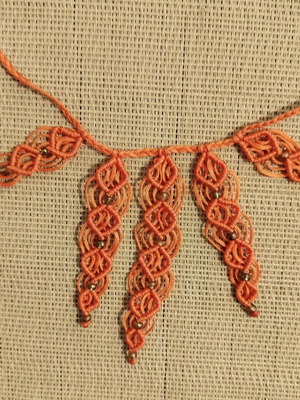 Handmade macrame necklace with coral thread and acrylic beads new