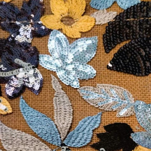 Floral Summer Straw Bag with Embroidered Flowers and Sequins