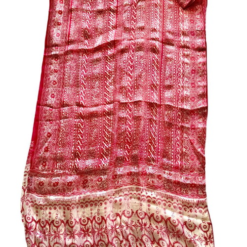 Alexi Andriotti silk scarf like new, red and ecru ethnic pattern
