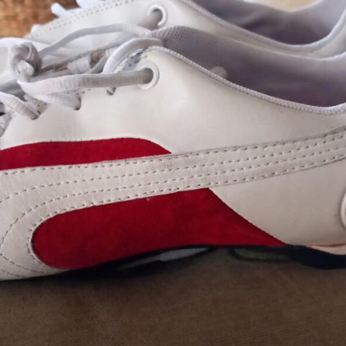 Puma Speedcat shoes used, size 39, white and red, narrow fit