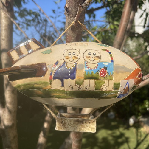 Handmade ceramic decorative hot air balloons like new, set of two from Prague