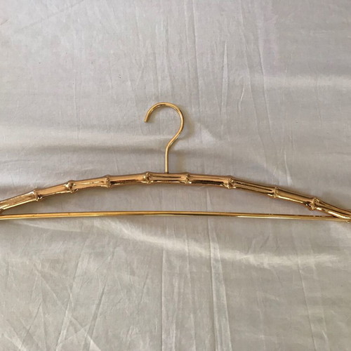 Set of 3 used antique bamboo-style metal hangers in gold color