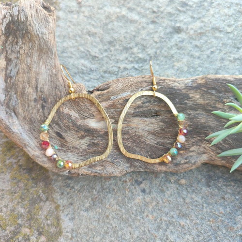 Handmade brass earrings with stainless steel clasp, multicolored