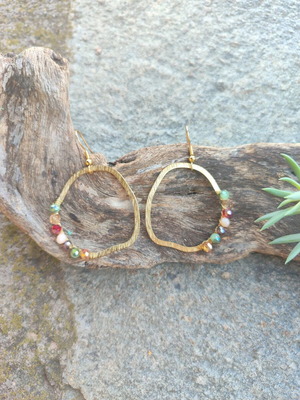 Handmade brass earrings with stainless steel clasp, multicolored