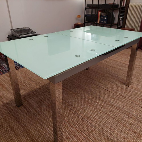 Elementi extendable dining table used, glass and metal