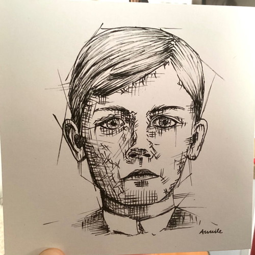 Portrait sketch new, hand-drawn with pen on watercolor paper