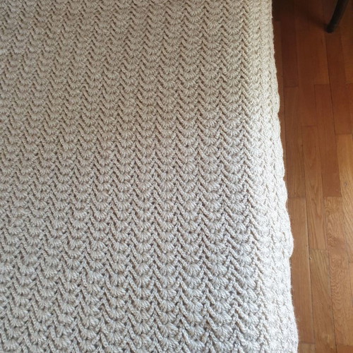 Handmade wool knitted blanket new, light golden brown color