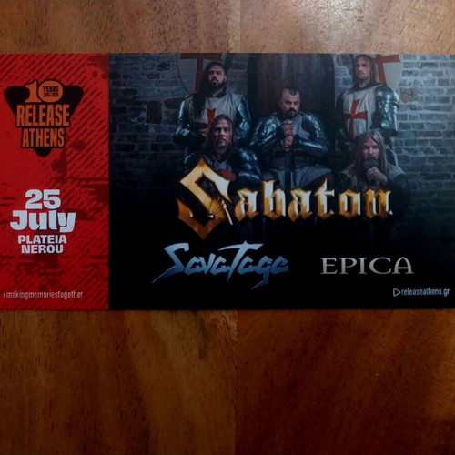 Sabaton Savatage Hard Copy Ticket New Release 2026