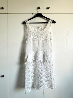 White knitted dress Pull & Bear used, boho summer sleeveless, size M