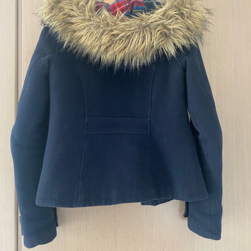 Jacket Abercrombie & Fitch wool with detachable fur like new, blue, XS