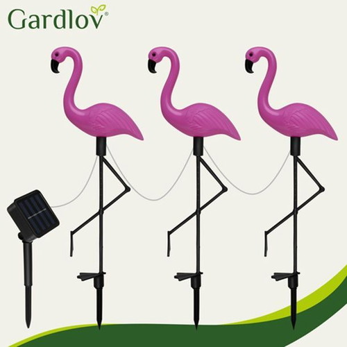 Solar garden lamps flamingo set of 3 like new, LED
