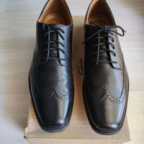 Clarks Brogue Oxford Leather Shoes Size 45 Like New Black