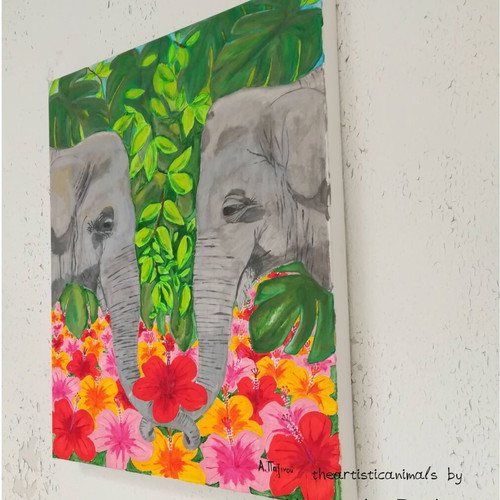 Elephants in the Jungle Painting new 40x50 cm