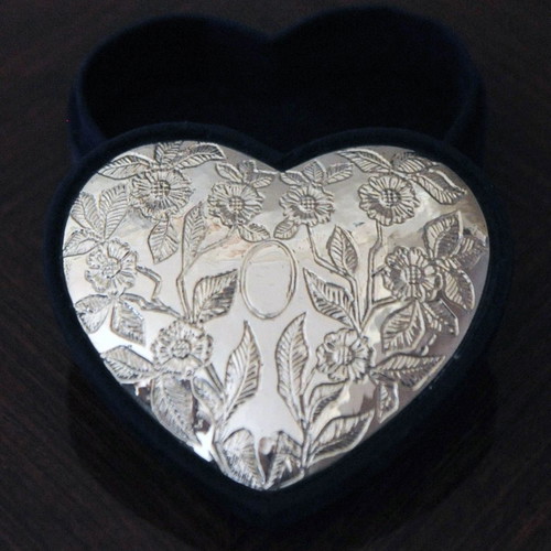 Silver jewelry box heart-shaped like new, velvet royal blue