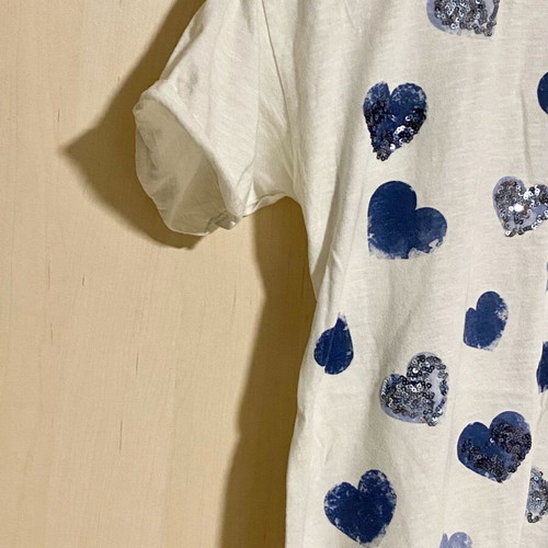 Zara white cotton blouse with blue sequin hearts like new