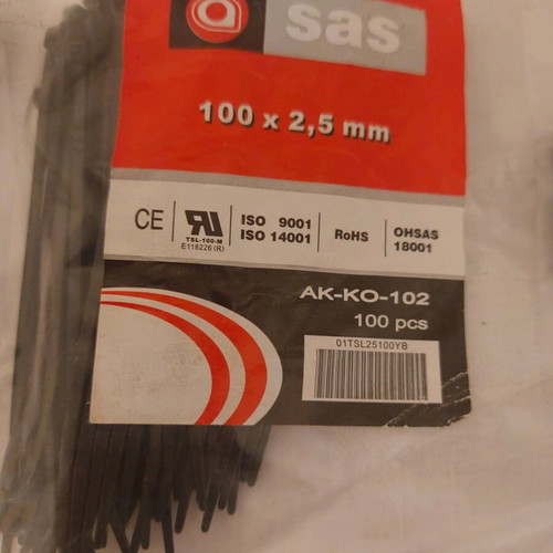 SAS Black Cable Ties 2.5 mm new, pack of 500 pieces