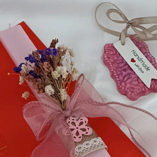 Handmade Easter Set with Pink 25cm Candle and Aromatic Wardrobe Tablet