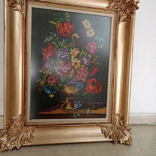 Embroidered painting used with floral theme in handmade frame 75x60