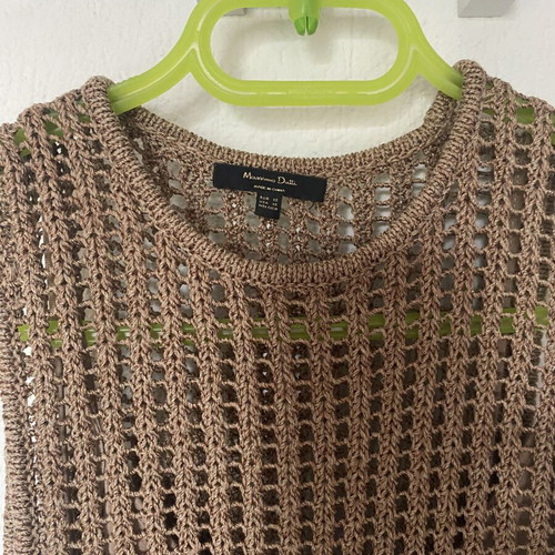 Crochet dress Massimo Dutti XS like new, dark beige with detachable slip