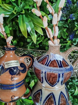 Merkelbach German collector's miniature jugs set of 2, hand-crafted salt glaze