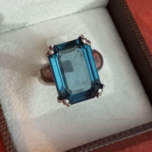 Silver ring 925 with blue zircon used, size 55