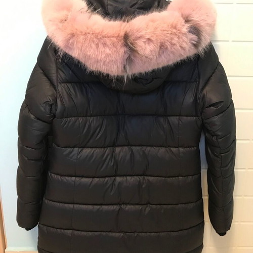 Girls' jacket XS with detachable fur, like new, black and pink