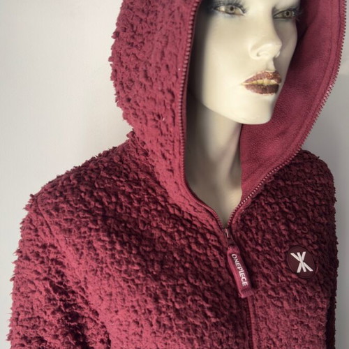 Onepiece unisex jumpsuit used burgundy fleece with hood size S