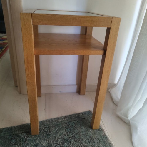 Neoset side table like new, natural wood with glass top