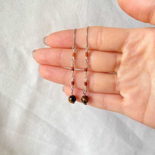 Earrings with tiger eye new, handmade with glass beads