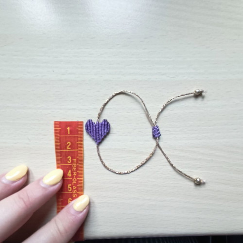 Macrame bracelet with purple heart, adjustable closure