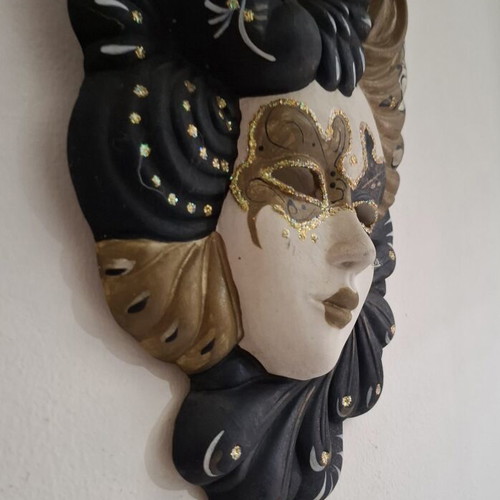 Vintage Venetian Wall Mask handmade, plaster, like new, 26cm