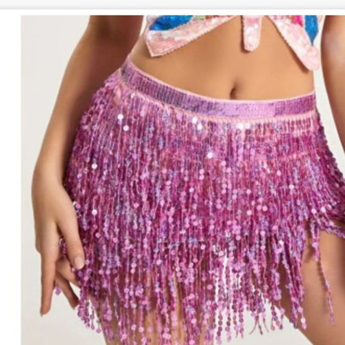 Dance skirt new, pink with fringes and sequins