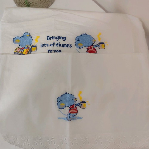Baby sheet with pillowcase embroidered bears 100% cotton like new