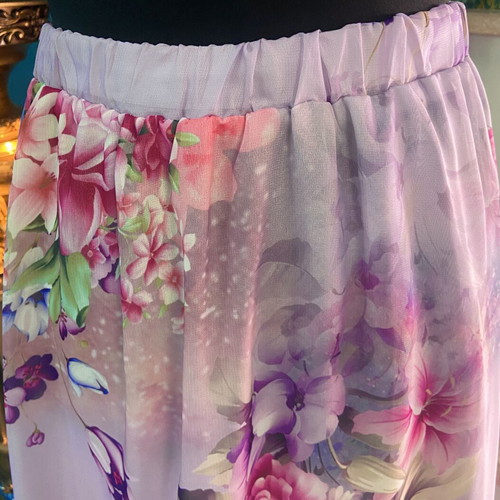 Maxi floral chiffon skirt, violet with white lining, size S
