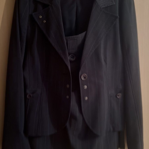 A-Style women's professional suit set, jacket and skirt, grey pinstripe, size M