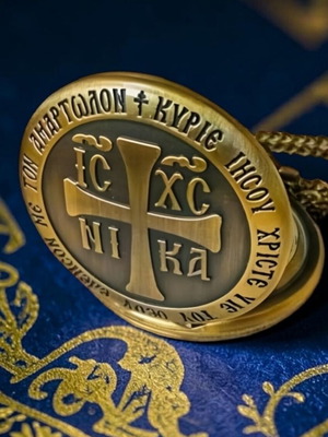 Ρολόι τσέπης με Βυζαντινό Σταυρό, καινούργιο, μεταλλικό, χρυσαφί-μπρούτζινο