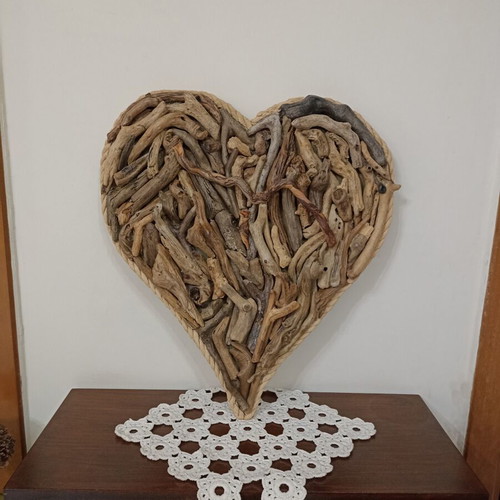 Handmade decorative heart with driftwood