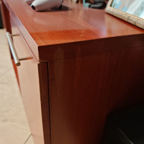 Coffee table used, cherry color MDF with drawers and stools