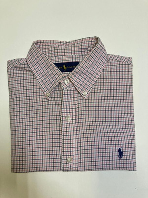Ralph Lauren Oxford long sleeve shirt, pink white blue checked, size L