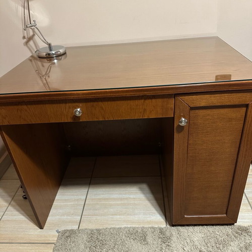 Handmade MDF walnut veneer desk like new, cabinet and drawer