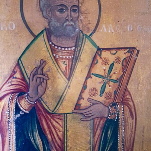 Antique Saint Nicholas Icon used, handmade 1870s, 26×20 cm